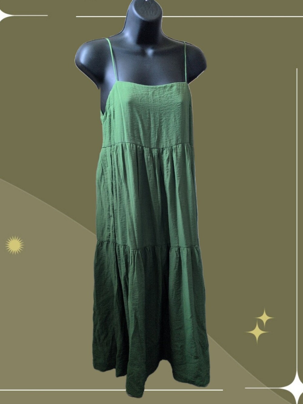 ✨ Nwt Abercrombie Green Tiered Strappy Midi Dress Size XS